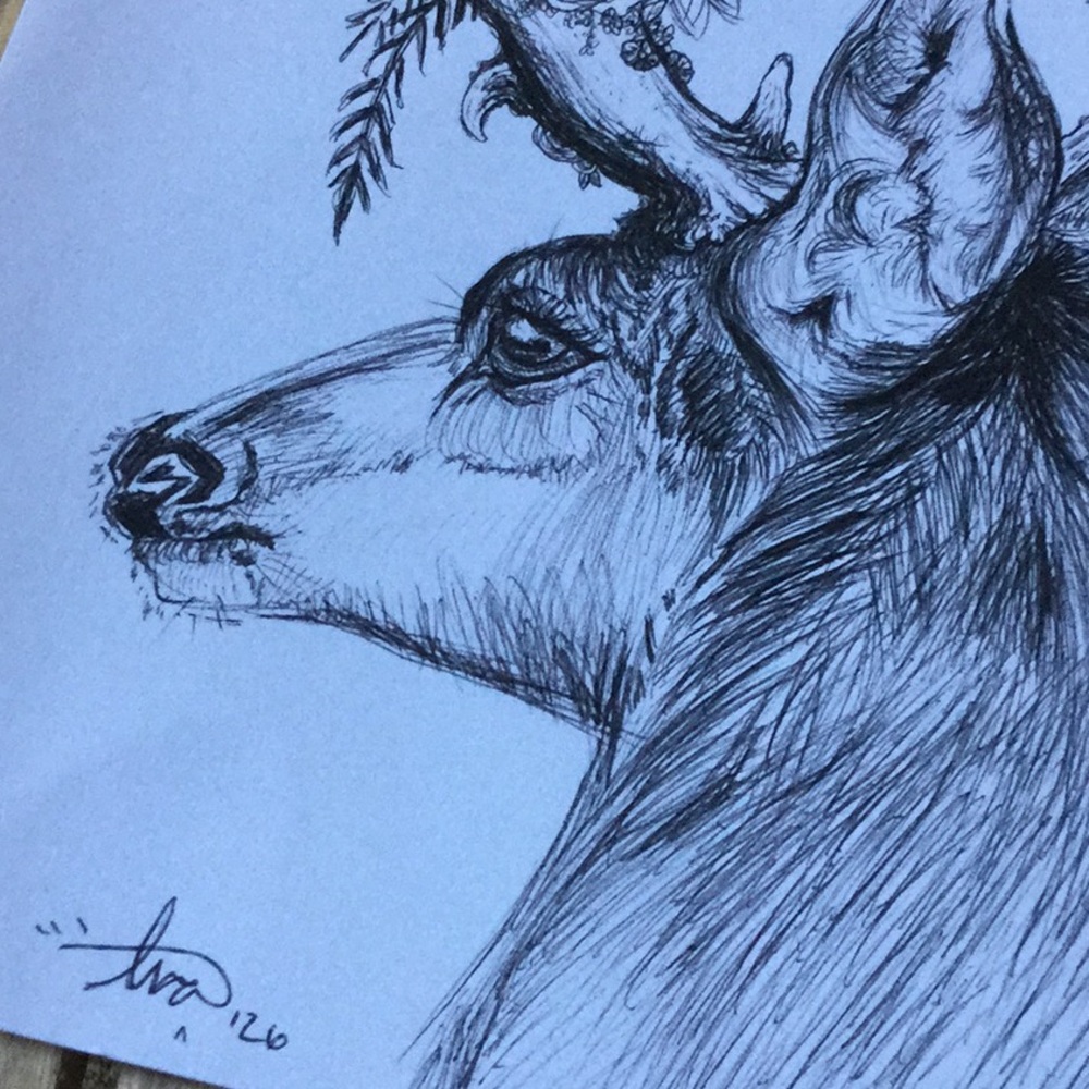 Artisan print artwork deer floral whimsical Mother Nature cabin farmer’s market - Picture 3 of 6